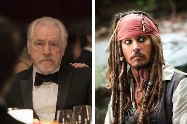 Brian Cox em Succession; Johnny Depp em Piratas do Caribe (Foto: Divulgação/Reprodução)