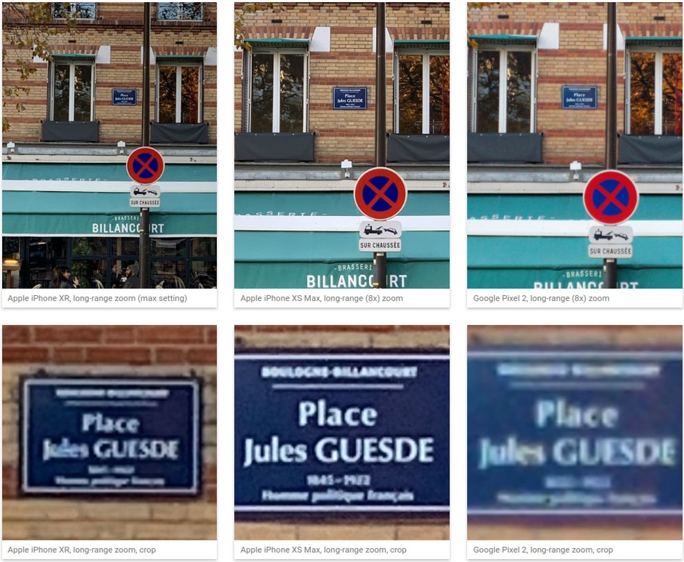 Comparação mostra desempenho do zoom do iPhone XR, iPhone XS Max e Google Pixel 2 — Foto: Reprodução/DxOMark