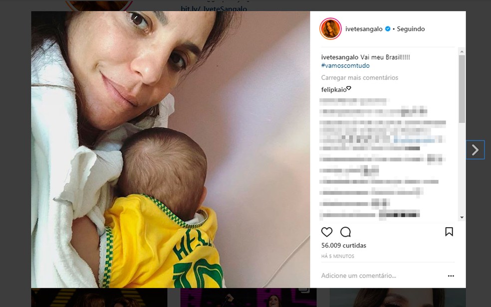 Ivete Sangalo posta foto da filha vestida com body da seleção: 'Vai meu