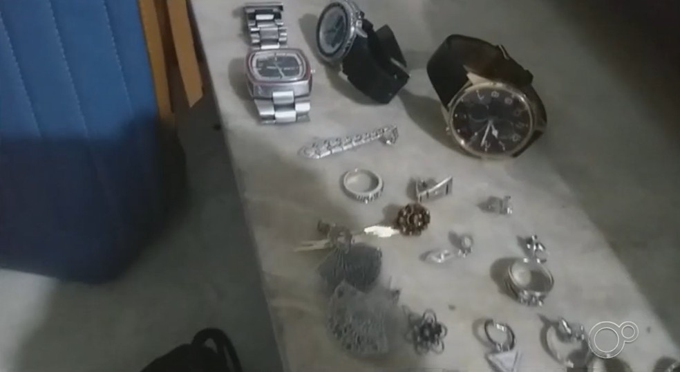 Com os dois foram encontrados joias, relógios de luxo e bolsas de grife — Foto: Reprodução/TV TEM