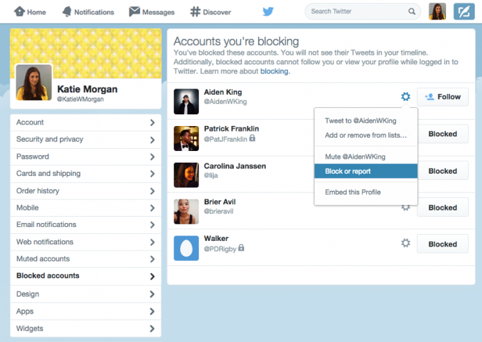 Nova página do Twitter permite gerenciar contas bloqueadas (foto: Reprodução/Twitter)