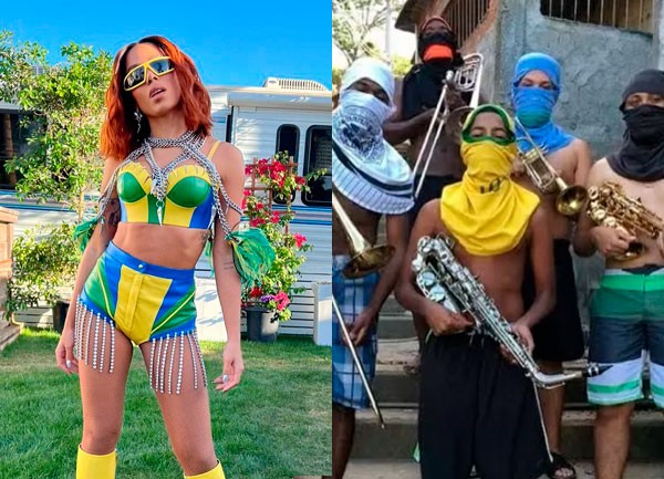 À esquerda, a cantora Anitta com look usado em apresentação no Coachella; à direita, foto de Anderson Valentim usada por Anitta sem autorização (Foto: Reprodução/Instagram e Anderson Valentim/Favelagrafia)