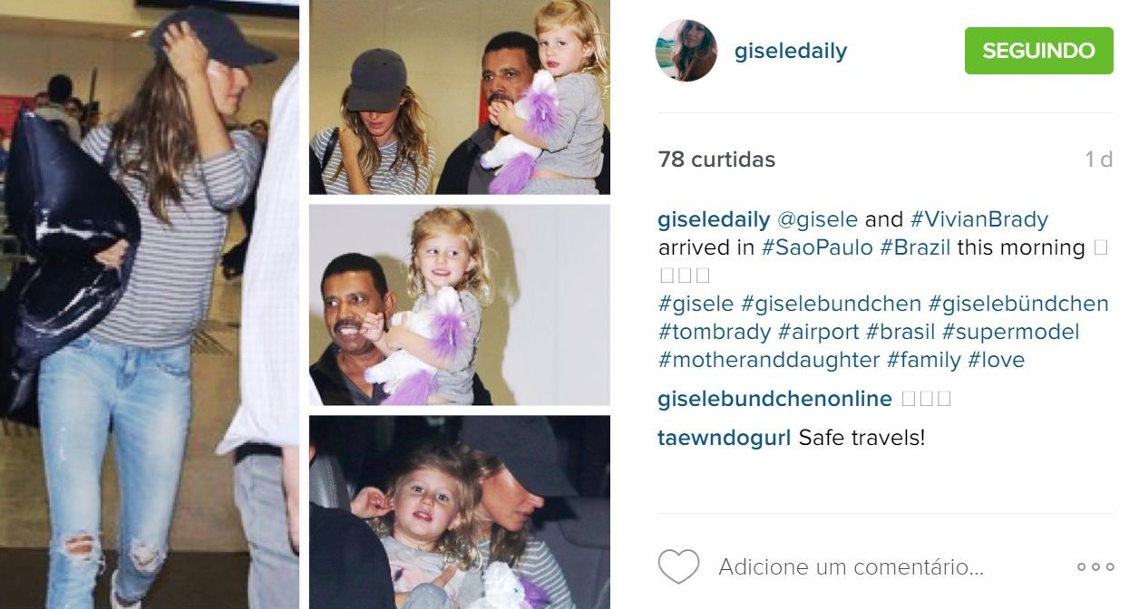 Gisele Bündchen e Vivian Lake chegando em São Paulo (Foto: Reprodução/Instagram)