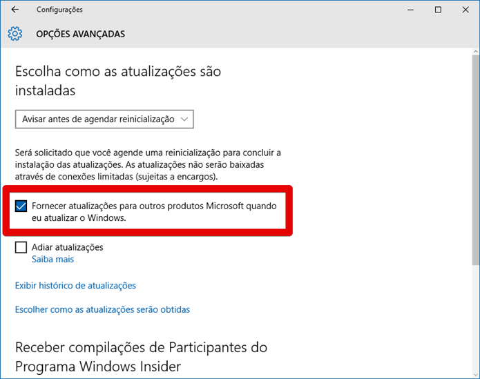 Configurando o Windows Update (Foto: Felipe Alencar/TechTudo)