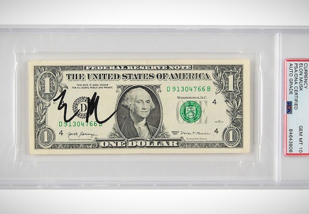 Nota de US$ 1 autografada por Elon Musk (Foto: Reprodução/Twitter)