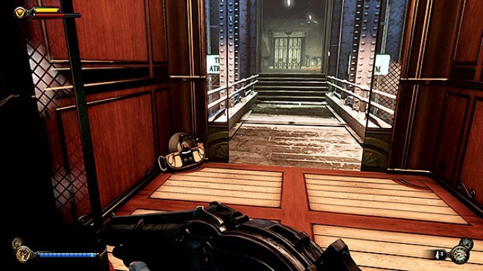 Bioshock Infinite: ao chegar no elevador, existirão dois Voxophones, mas apenas um poderá ser pego, por enquanto (Foto: Reprodução/Game Pressure)