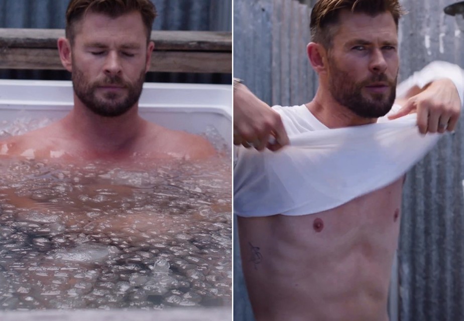 Chris Hemsworth mergulha em banheira de gelo