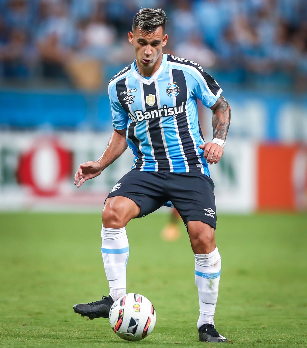 Cristaldo na vitória do Grêmio contra o Brasil de Pelotas — Foto: Lucas Uebel/Grêmio