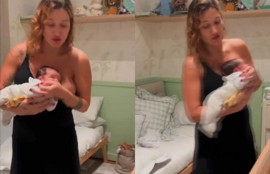Gabriela Pugliesi é alvo de críticas após postar vídeo balançando Lion, seu filho de um mês com Túlio Dek