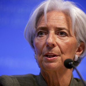 A diretora-gerente do FMI, Christine Lagarde, discursa durante uma conferência em Washington, EUA. O Grupo Banco Mundial e o Fundo Monetário Internacional realizam suas reuniões anuais em território americano (Foto: Alex Wong/Getty Images)