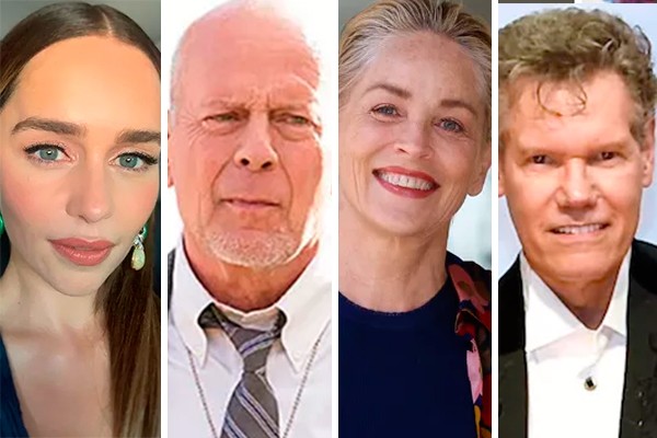 Emilia Clarke, Bruce Willis, Sharon Stone e Randy Travis (Foto: divulgação, reprodução e Getty)
