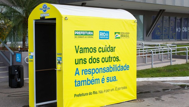 Hospital de campanha do Riocentro terá duas cabines de desinfecção.  (Foto: Marcelo Piu / Prefeitura do Rio)
