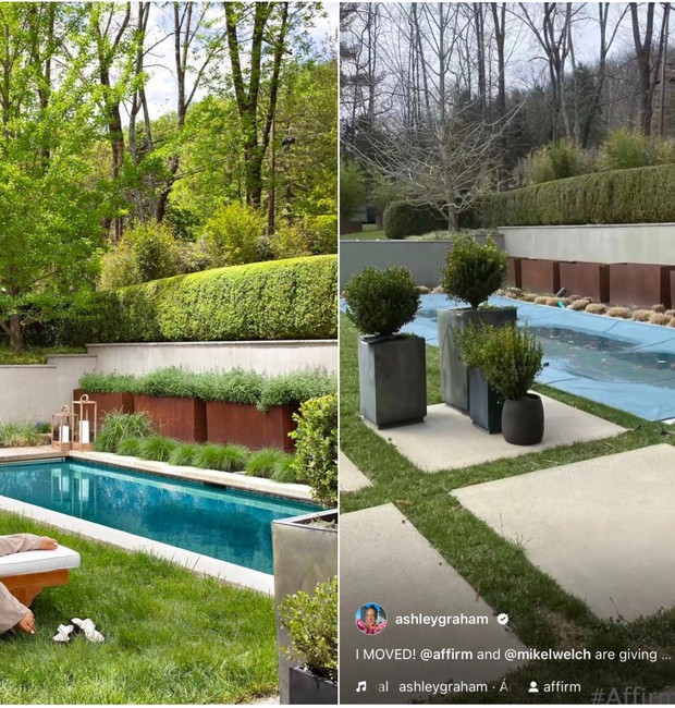 Antes e depois do quintal de Ashley Graham (Foto: Reprodução / Instagram)