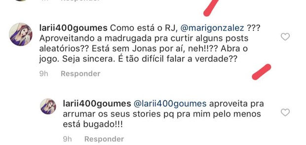 Comentários no perfil de Mari Gonzalez (Foto: Reprodução/Instagram)