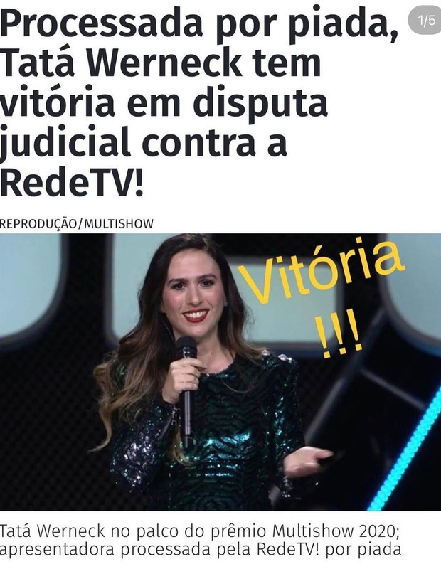 Tata Werneck vence RedeTV! em processo por piada em prêmio - 23/01