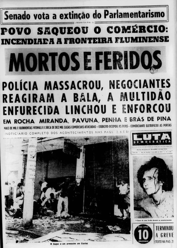 Capa do jornal Luta Democrática relata os episódios de violência durante o 5 de julho de 1962 (Foto: REPRODUÇÃO LUTA DEMOCRÁTICA)