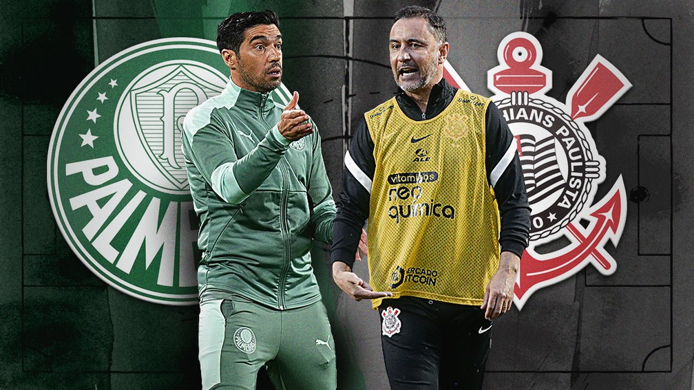 Abel Ferreira e Vítor Pereira vão se enfrentar em Palmeiras x Corinthians — Foto: ge