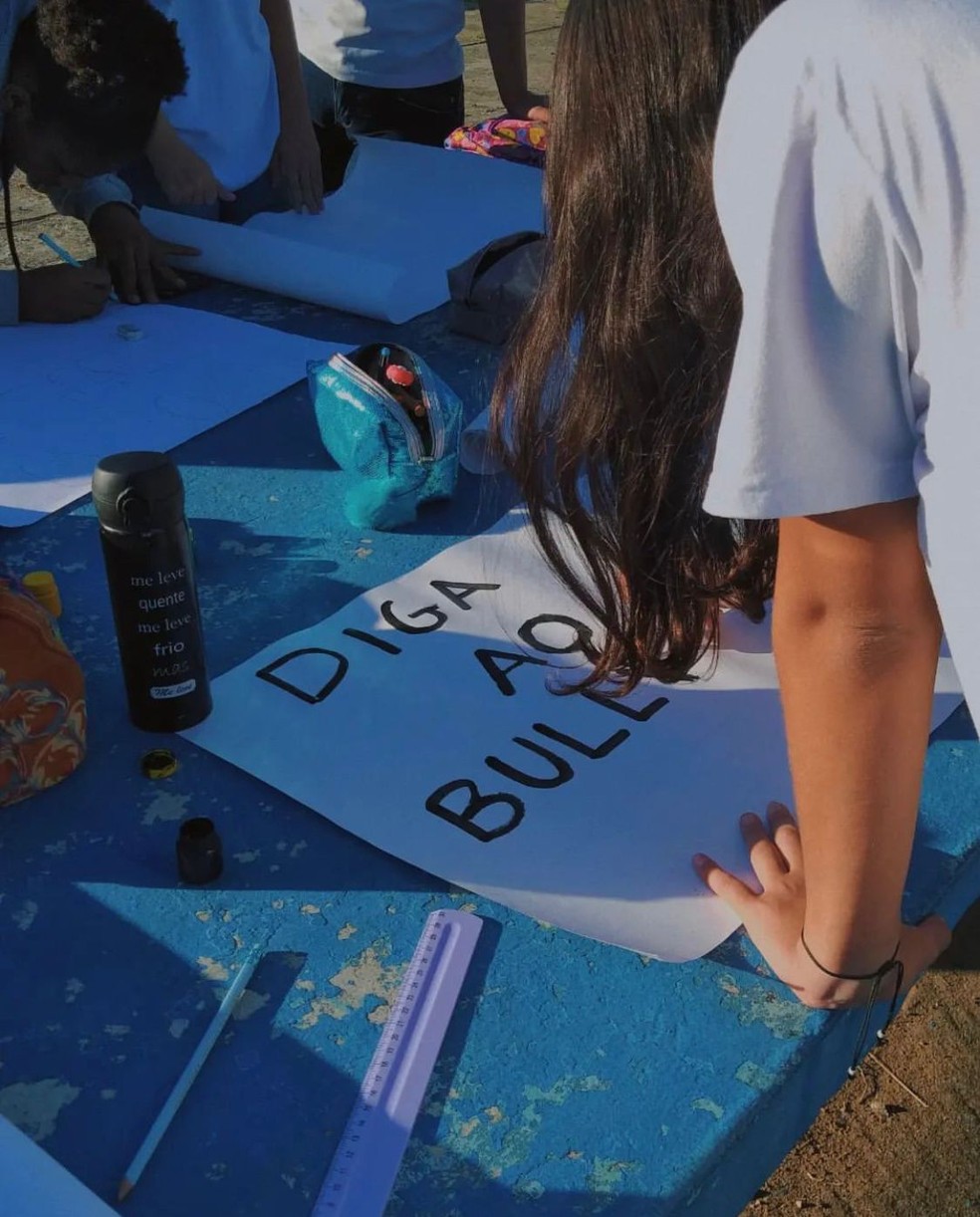 Estudantes fizeram cartazes em protesto contra bullying sofrido por aluna com autismo em escola em Natividade, no RJ — Foto: Redes sociais