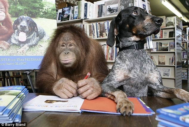 Roscoe e Suryia na sessão de autógrafos do seu livro (Foto: Barry Bland / Reprodução)