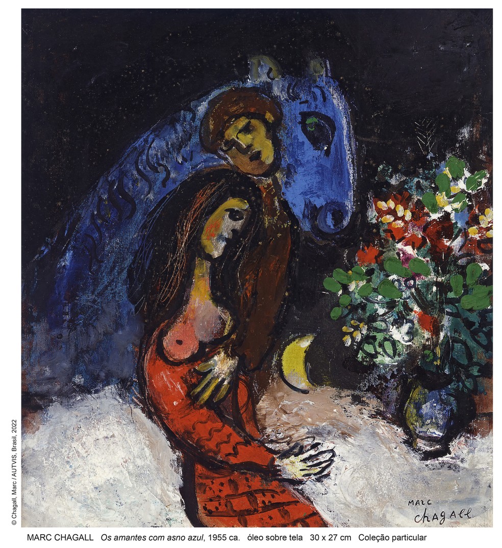Óleo sobre tela “Os amantes com asno azul” (1955) Divulgação/Chagall, Marc/AUTVIS, Brasil, 2022 — Foto:         