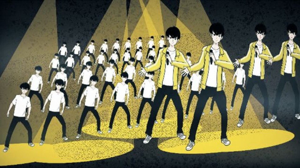 Os novos recrutas - conhecidos como 'juniors' - trabalharam como dançarinos de apoio até Kitagawa decidir que estavam prontos para estrear — Foto: BBC