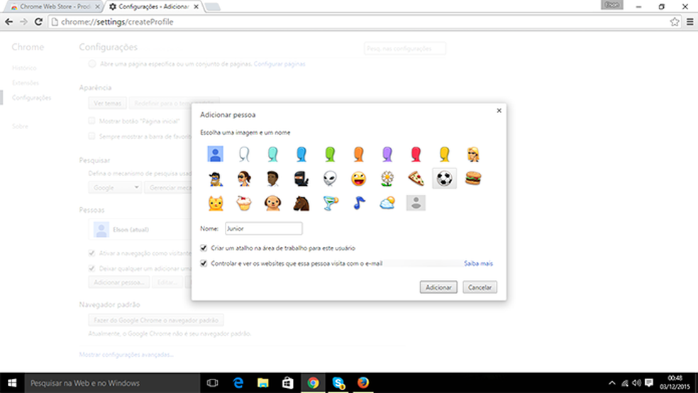 Chrome tem usuário supervisionado que pode ter acesso limitado a sites  — Foto: Reprodução/Elson de Souza