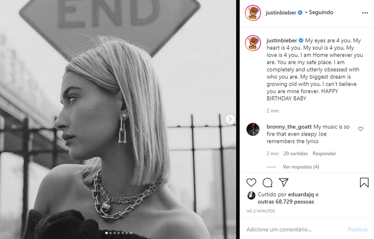 Justin Bieber Comemora Aniversario De Hailey Baldwin Nao Acredito Que Voce E Minha Famosos Gshow