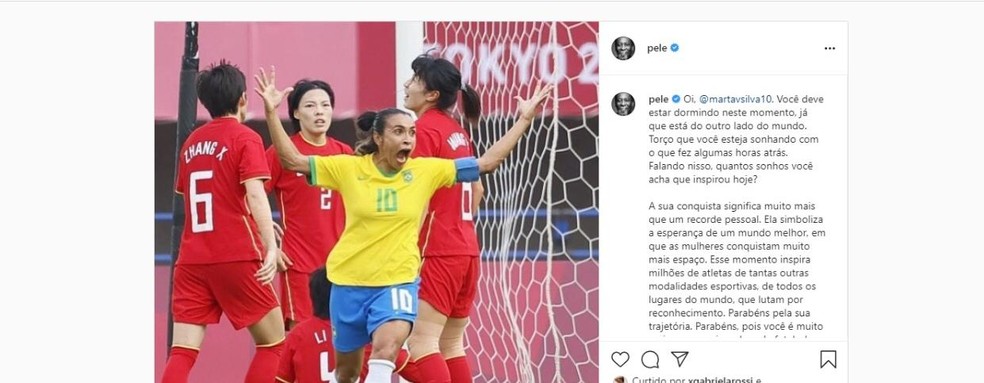 Pelé faz homenagem para Marta — Foto: Reprodução Instagram