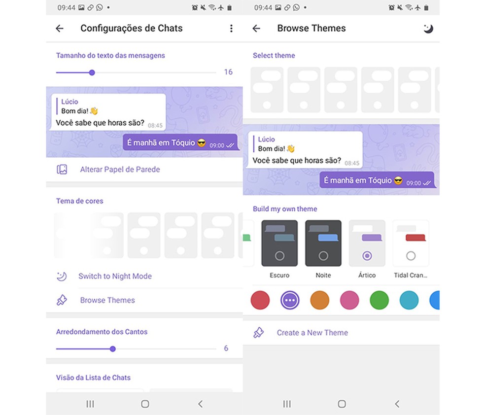 Telegram permite mudar cores de todo o layout do mensageiro — Foto: Reprodução/Marcela Franco