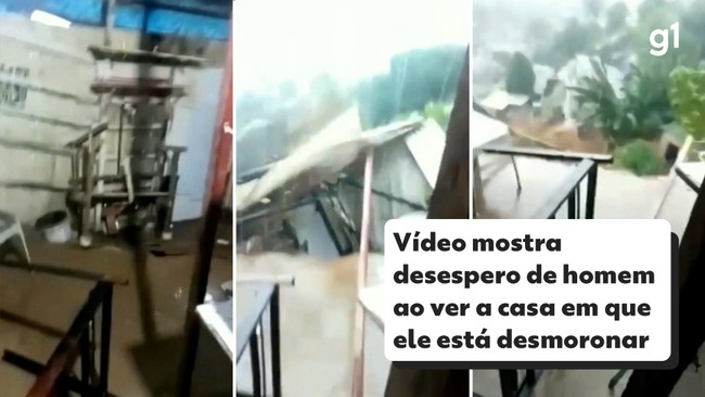 Vídeo mostra desespero de homem ao ver a casa em que ele está desmoronar