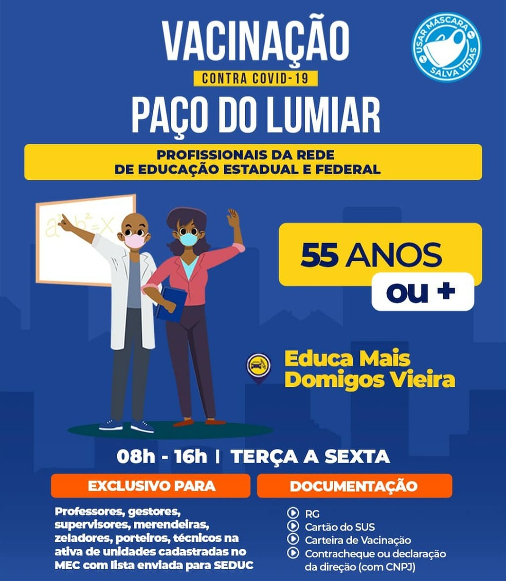Governo do MA inicia vacinação contra a Covid-19 para trabalhadores da educação; veja calendário das cidades — Foto: Divulgação/Seduc