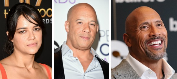 Michelle Rodriguez, Vin Diesel e Dwayne 'The Rock' Johnson (Foto: Getty Images)