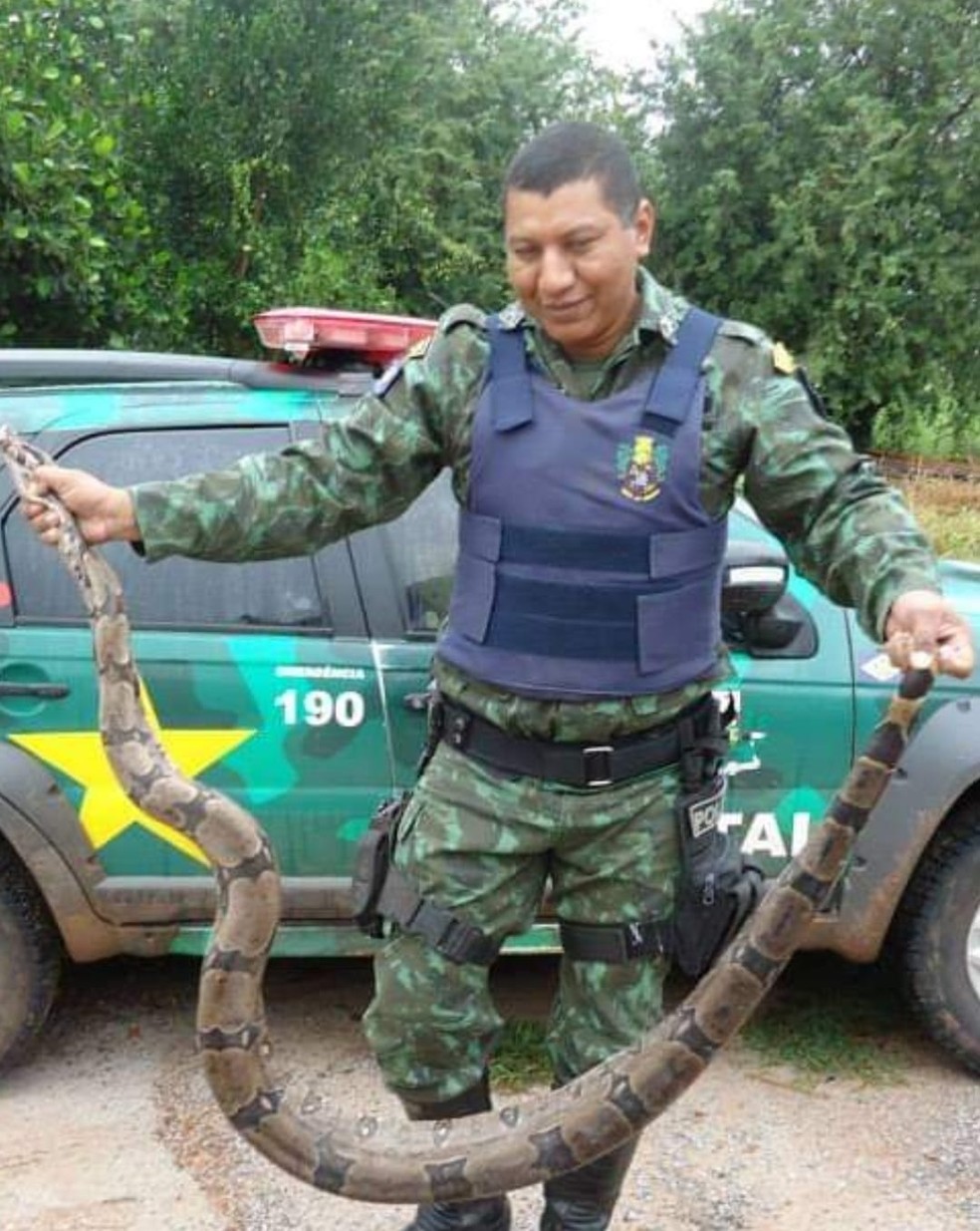 Sargento aposentado Abel Cebalho em operação de resgate de animal silvestre — Foto: Reprodução