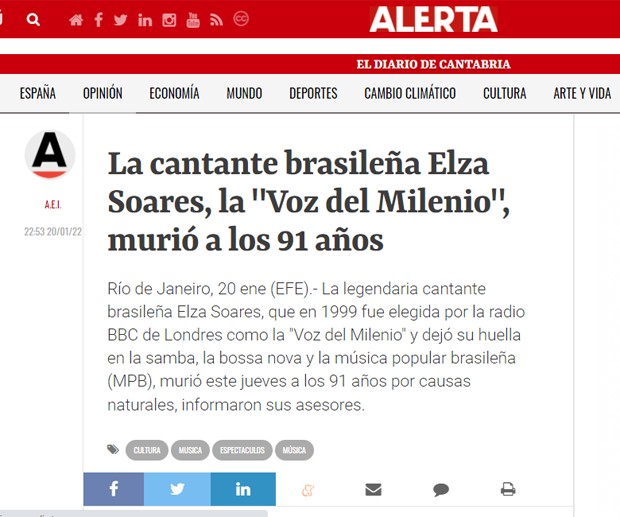 Morte de Elza Soares repercute no Alerta (Foto: Reprodução)