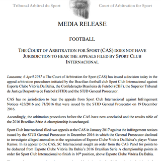 CAS emite nota oficial sobre decisão (Foto: Reprodução)