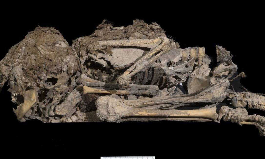 Esqueleto de criança datado de 6 mil anos que foi encontrado em Israel (Foto: Divulgação/Autoridade de Antiguidades de Israel)