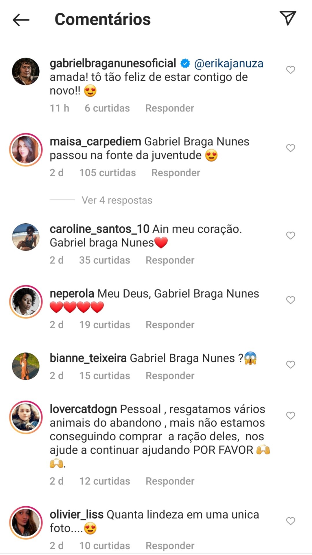 Fãs se animam com Gabriel Braga Nunes (Foto: Reprodução / Instagram )