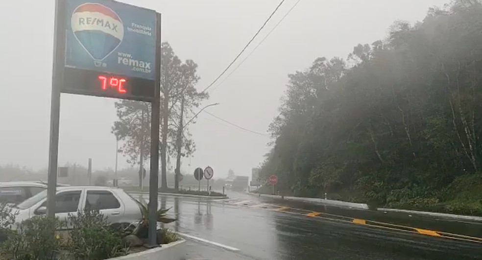 Termômetro de rua marcou 7ºC em Teresópolis nesta segunda-feira (29) — Foto: Divulgação/Prefeitura de Teresópolis