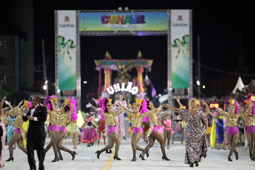 Uni&atilde;o Imperial, campe&atilde; de 2019, no Desfile Oficial das Escolas de Samba de Santos &mdash; Foto: Divulga&ccedil;&atilde;o/ Prefeitura de Santos