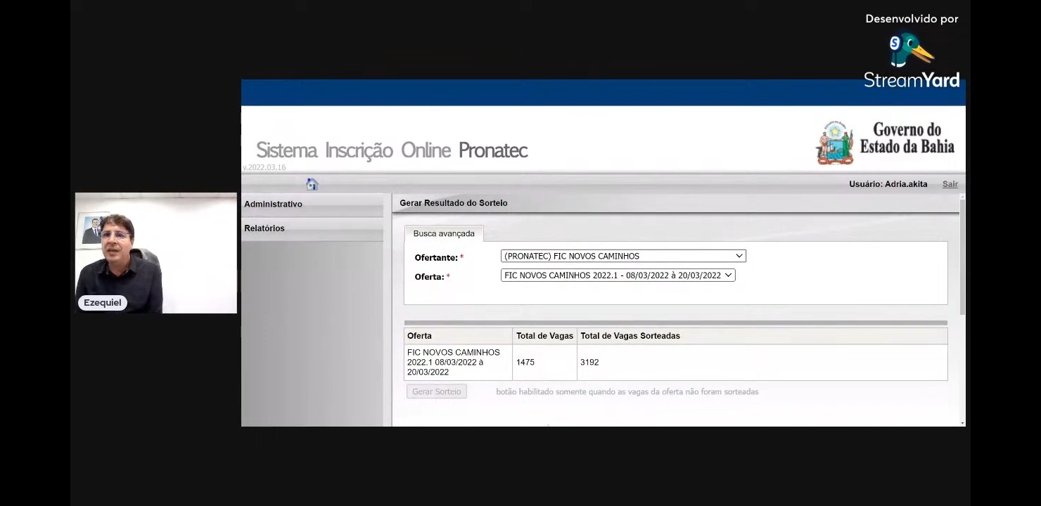 Resultado parcial do sorteio eletrônico de 3.380 vagas para cursos técnicos para estudantes é divulgado; confira