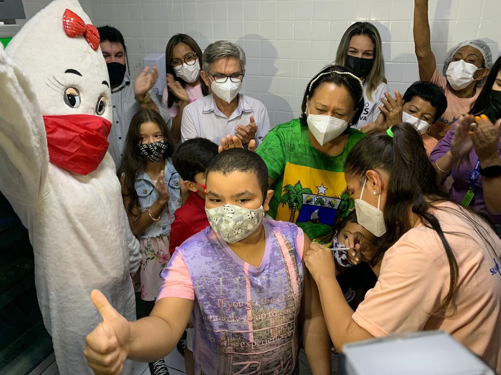 Emerson Miguel, primeira crian&ccedil;a vacinada no Rio Grande do Norte &mdash; Foto: Anna Alyne Cunha/Inter TV Cabugi