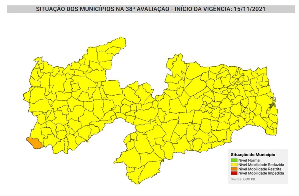 Mapa mostra situação da pandemia na Paraíba  — Foto: Reprodução
