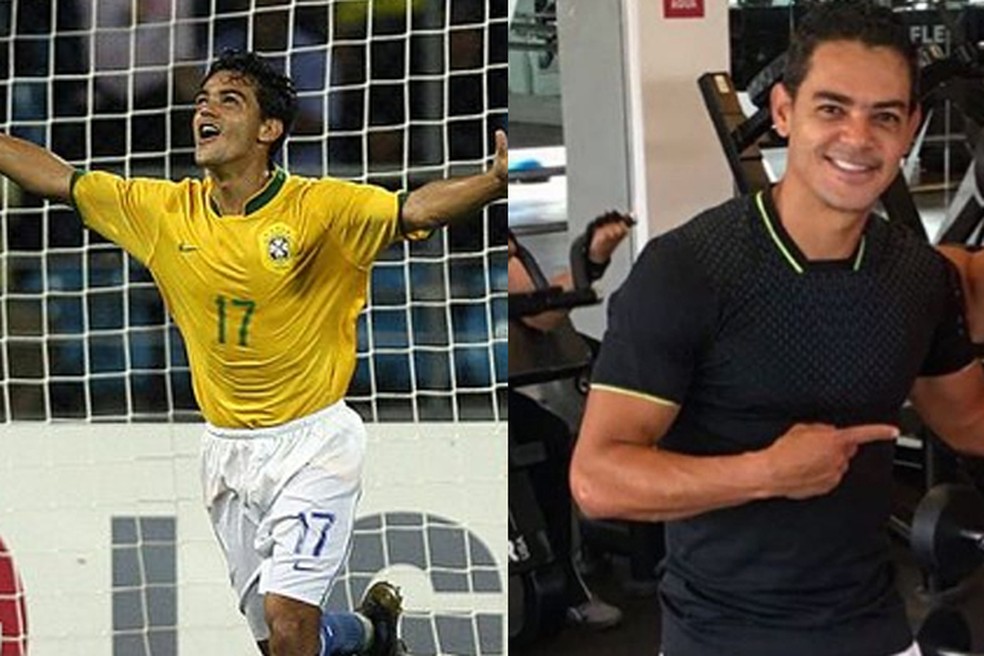 Josué comemorando gol na Copa América em 2007 e atualmente como empresário — Foto: Divulgação / Conmebol / Reprodução / Instagram