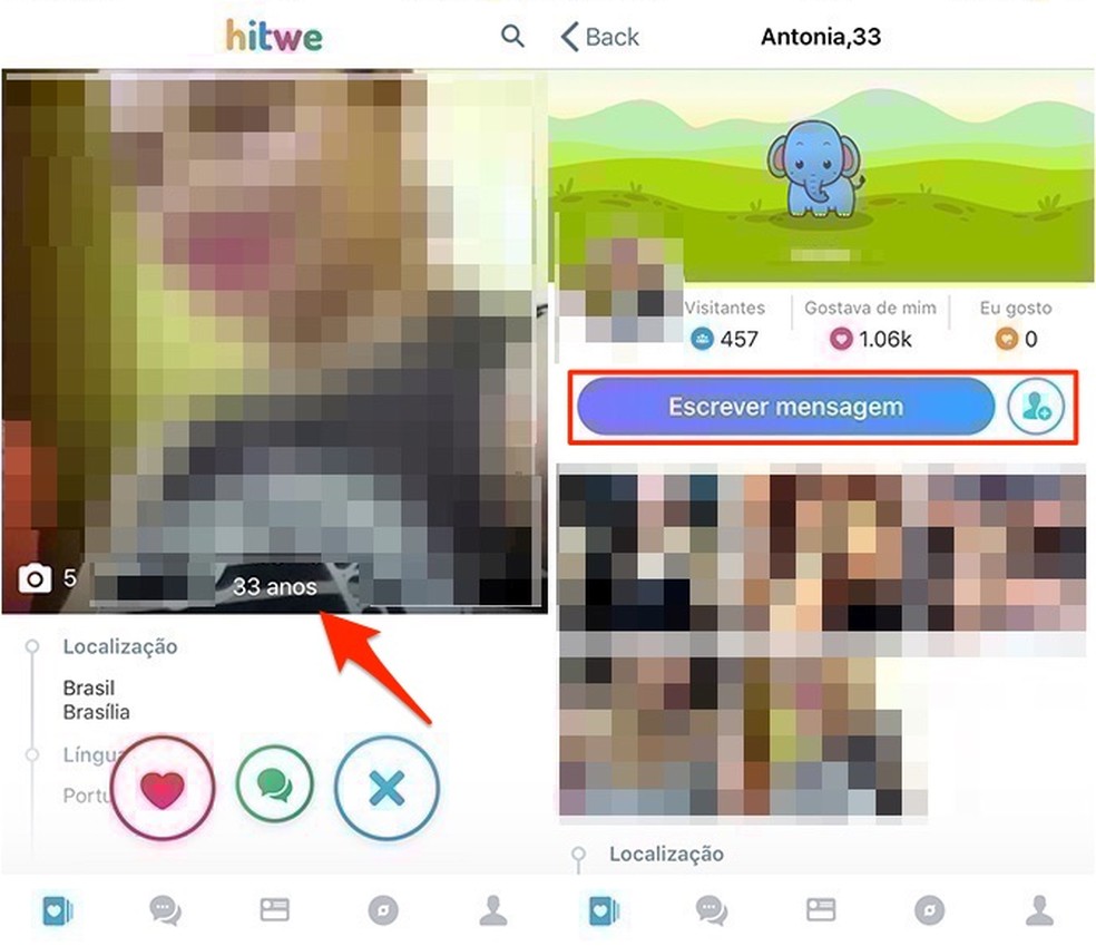 Ação para acessar o perfil de um usuário no aplicativo HitWe — Foto: Reprodução/Marvin Costa
