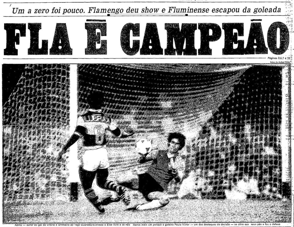 A Taa Guanabara rubro-negra na manchete do jornal "O Globo" em 24/09/1984  Foto: Reproduo / O Globo