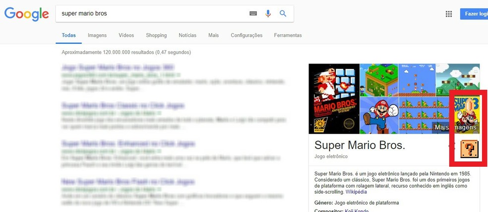 Caixinha de moedas animada do Super Mario Bros aparece discreta em detalhe no Google (Foto: Reprodução/Rodrigo Fernandes)