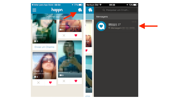 Acessando um chat de mensagens do Happn no iPhone (Foto: Reprodução/Marvin Costa)