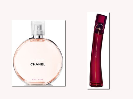 Perfume Chance Eau Vive, Chanel, R$ 540 (50ml) e Perfume EDP Flower By Kenzo Elixir, Kenzo, R$ 249 (30ml)
