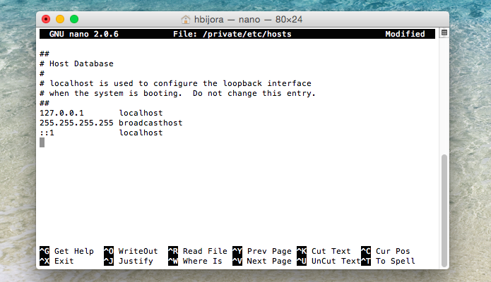 Editando arquivo de hosts no Mac OS X (Foto: Reprodução/Helito Bijora)