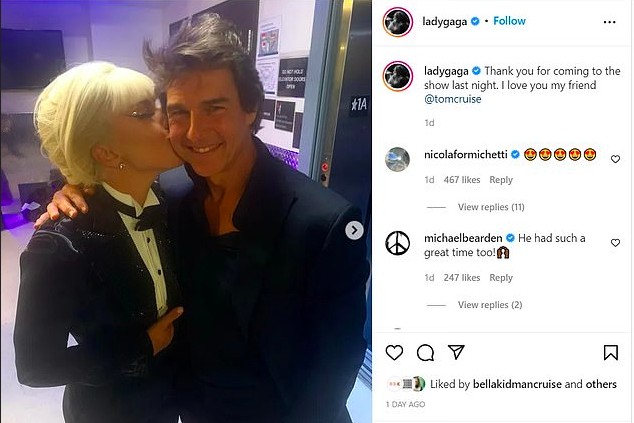 O post de Lady Gaga com a curtida de Bella Kidman Cruise (Foto: Instagram)